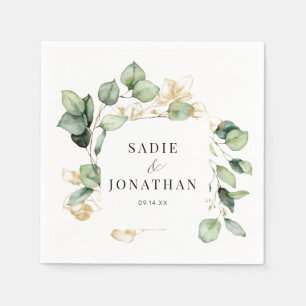 Eucalyptus Rustic Gold Botanical Wedding Napkin