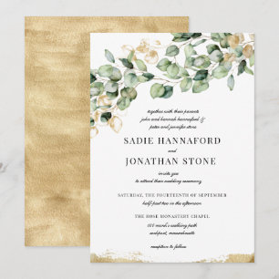 Eucalyptus Rustic Gold Elegant Botanical Wedding Invitation