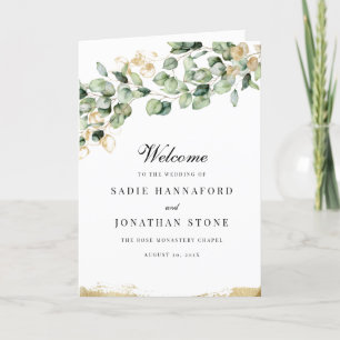 Eucalyptus Rustic Gold Elegant Botanical Wedding Programme