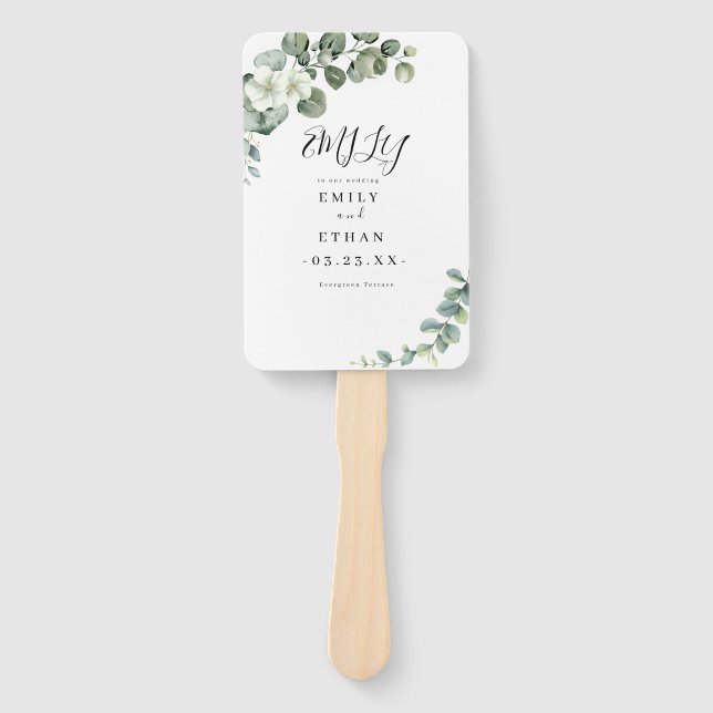 Eucalyptus Rustic Greenery Wedding Hand Fan (Front)