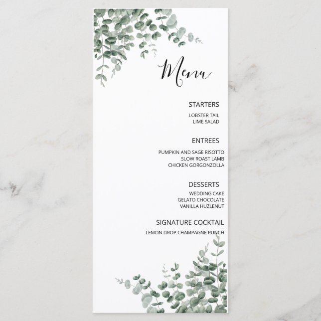 Eucalyptus Rustic Greenery Wedding Menu (Front)