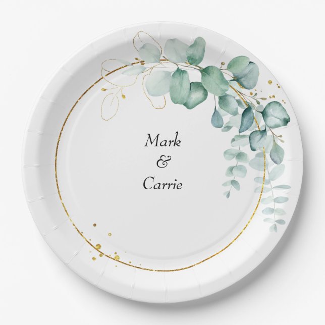 Eucalyptus Rustic Greenery Wedding Paper Plate (Front)