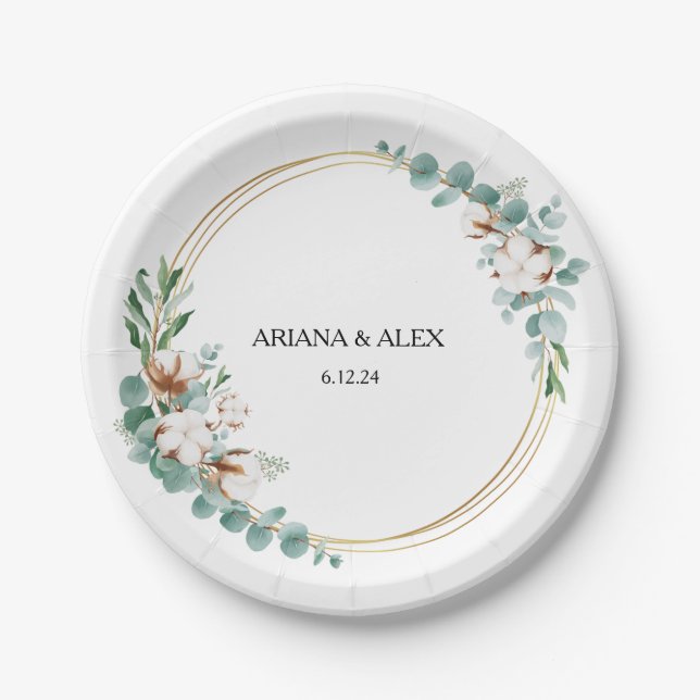 Eucalyptus Rustic Greenery Wedding Paper Plates (Front)