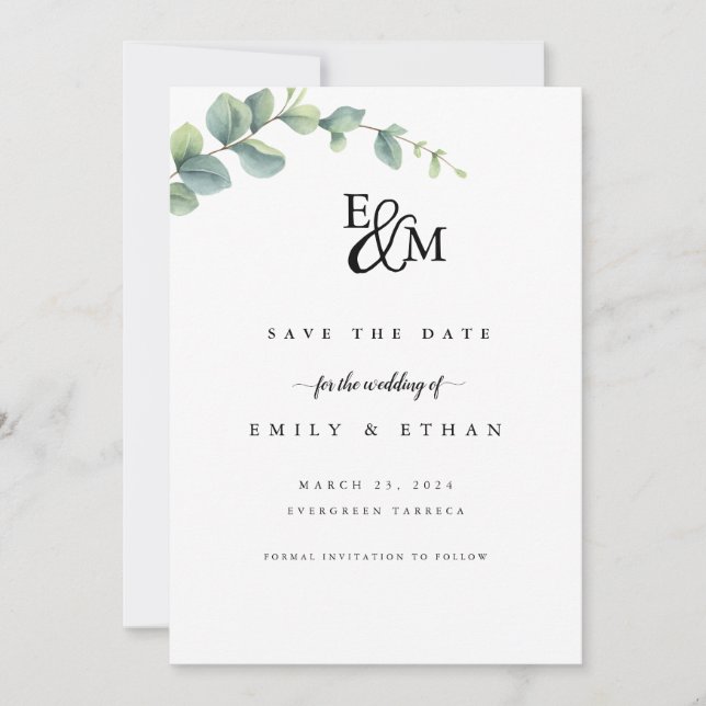 Eucalyptus Rustic Greenery Wedding Save The Date (Front)
