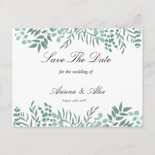Eucalyptus Rustic Greenery Wedding Save The Date Postcard