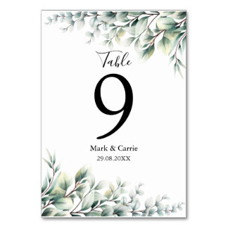 Eucalyptus Rustic Greenery Wedding Table Number