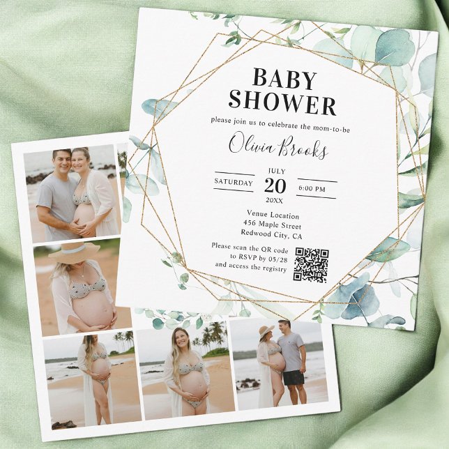 Eucalyptus Rustic Photo QR Code Baby Shower Invitation (Creator Uploaded)