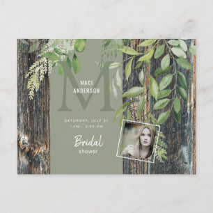 Eucalyptus Rustic Photo Sage Bridal Shower  Invitation Postcard