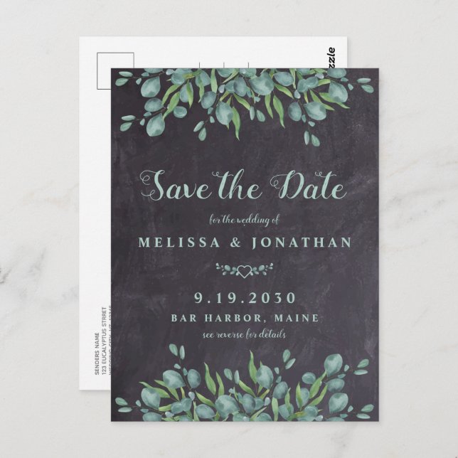 Eucalyptus Rustic QR Code Wedding Save The Date Postcard (Front/Back)