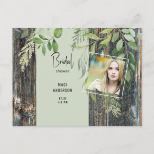 Eucalyptus Rustic Sage Photo Bridal Shower Invitation Postcard