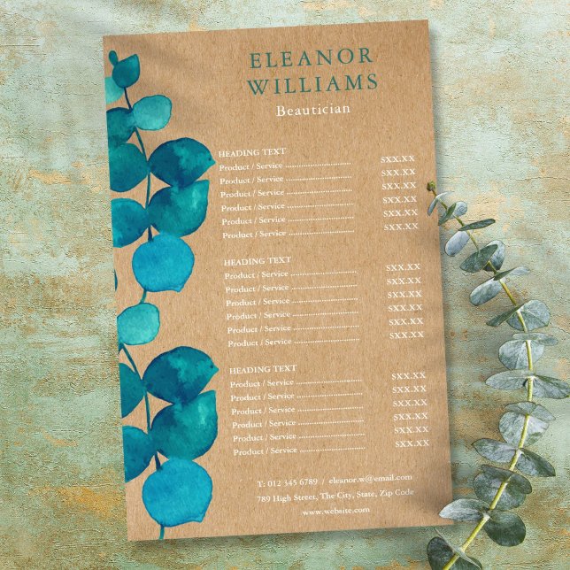 Eucalyptus Rustic Salon Service Menu (Eucalyptus Rustic Salon Service Menu Flyer)