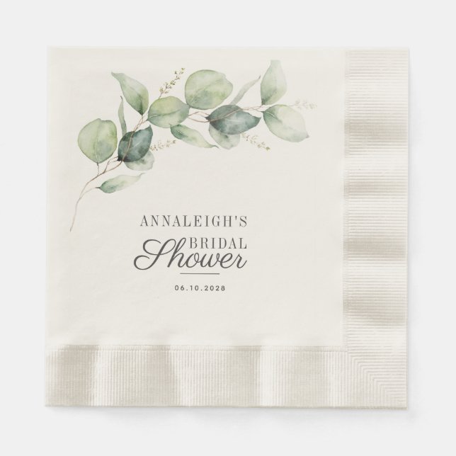 Eucalyptus Rustic Script Bridal Shower Greenery Napkin (Front)