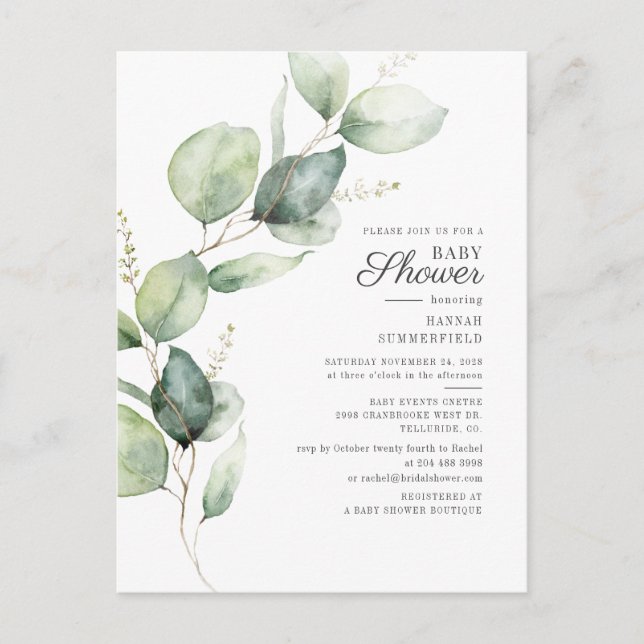 Eucalyptus Rustic Succulent Botanical Baby Shower Invitation Postcard (Front)