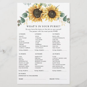 Eucalyptus Rustic Sunflower Bridal Shower Game Stationery