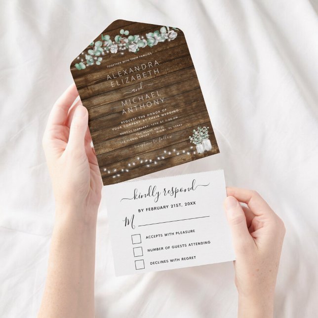 Eucalyptus Rustic Wedding String Lights All In One All In One Invitation (Creator Uploaded)