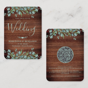 Eucalyptus Rustic Wood QR Code Wedding Invitation