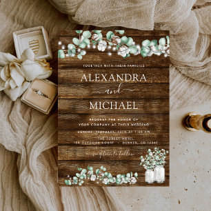 Eucalyptus Rustic Wood Wedding Lights Jar Invitation