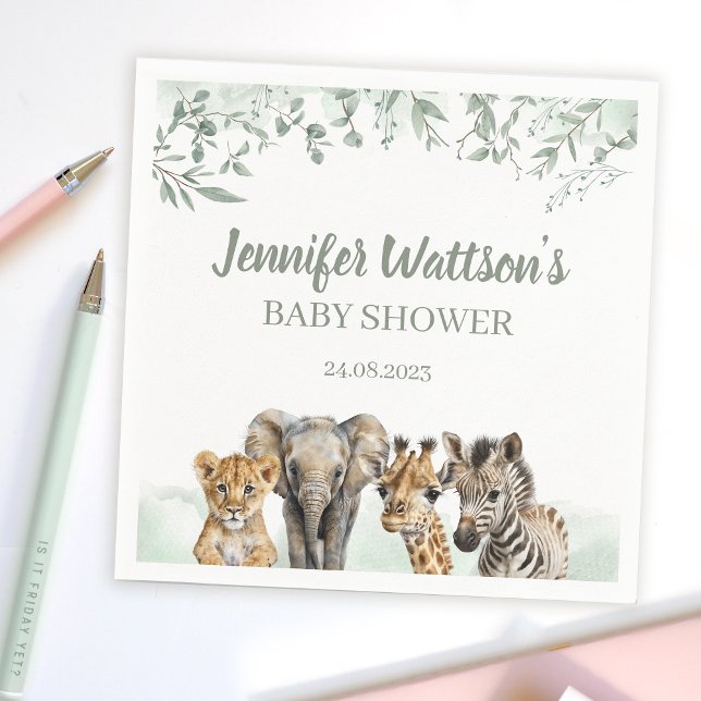 Eucalyptus Safari animals baby shower paper napkin (Creator Uploaded)