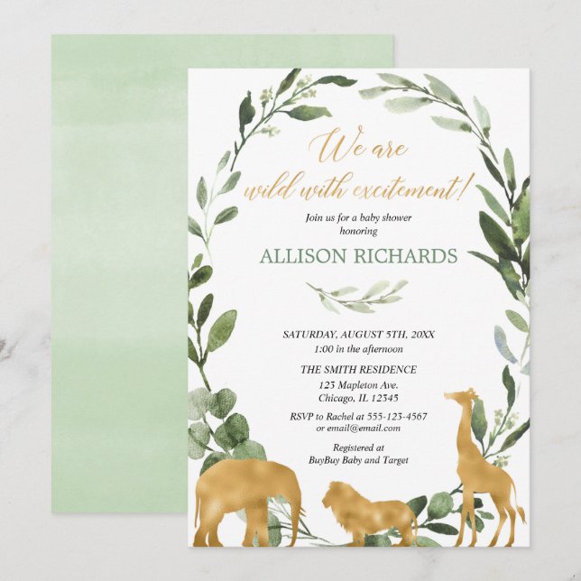 Eucalyptus safari gender neutral baby shower invitation (Front/Back)