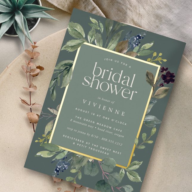 Eucalyptus & Sage Bridal Shower Foil Invitation (Creator Uploaded)