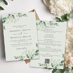 Eucalyptus Sage Green All in One Wedding Invitation<br><div class="desc">Set the romantic feel for your wedding day with this modern design featuring watercolor eucalyptus leaves. You can add more information about your wedding to the back of the invite,  and there is a QR code to direct guests to your wedding website to RSVP.</div>