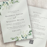 Eucalyptus Sage Green All in One Wedding Invitation<br><div class="desc">Set the romantic feel for your wedding day with this modern design featuring watercolor eucalyptus leaves. You can add more information about your wedding to the back of the invite,  and there is a QR code to direct guests to your wedding website to RSVP.</div>