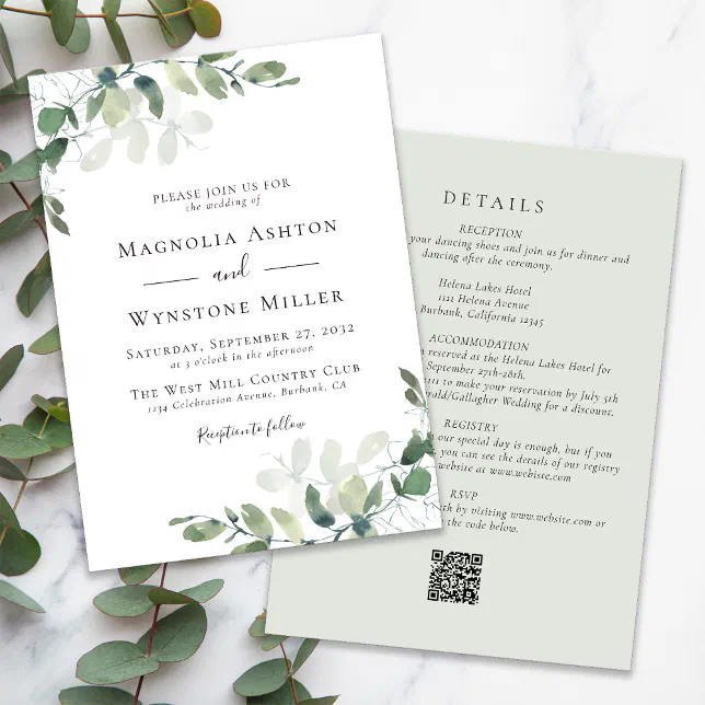 Eucalyptus Sage Green All in One Wedding Invitation Zazzle