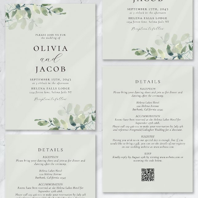Eucalyptus Sage Green All in One Wedding Invitation (Creator Uploaded)