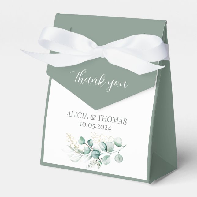 Eucalyptus Sage Green Botanical Wedding  Favour Box (Front Side)