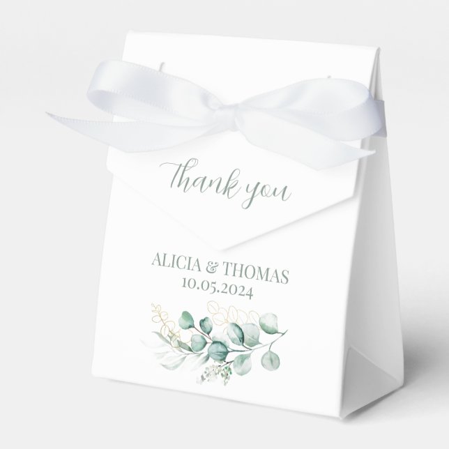 Eucalyptus Sage Green Botanical Wedding  Favour Box (Front Side)