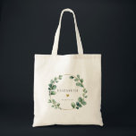 Eucalyptus Sage Green Bridesmaid Tote Bag<br><div class="desc">Create your own custom personalised tote bag with the name of your bridesmaid. Elegant sage green eucalyptus botanicals with faux gold heart will brighten your day or make a gift they won't forget.</div>