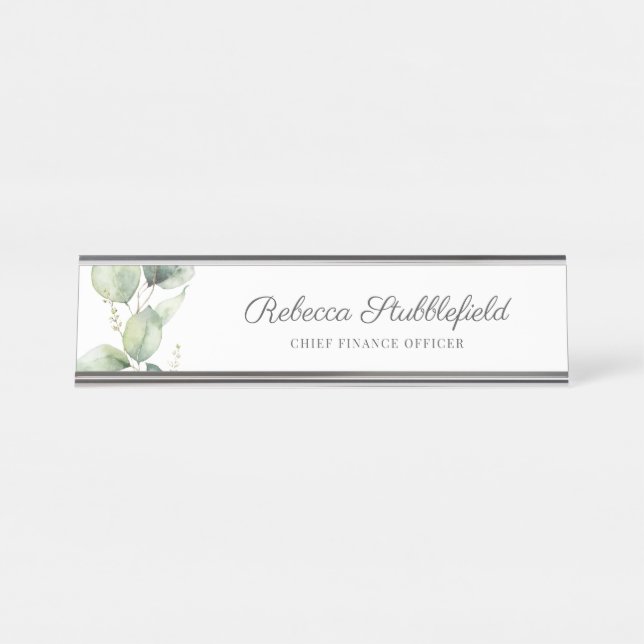Eucalyptus Sage Green Business Employee Custom Desk Name Plate (Front)