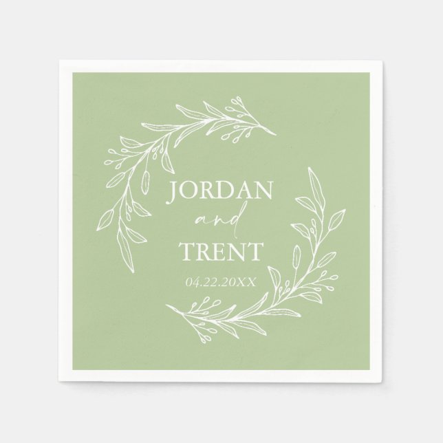 Eucalyptus Sage Green Custom Wedding Paper Napkins (Front)