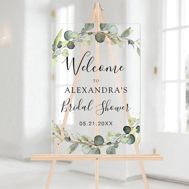 Eucalyptus Sage Green Floral Bridal Shower Acrylic Sign (Creator Uploaded)