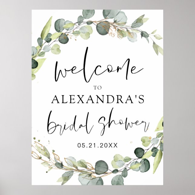 Eucalyptus Sage Green Floral Bridal Shower  Poster (Front)
