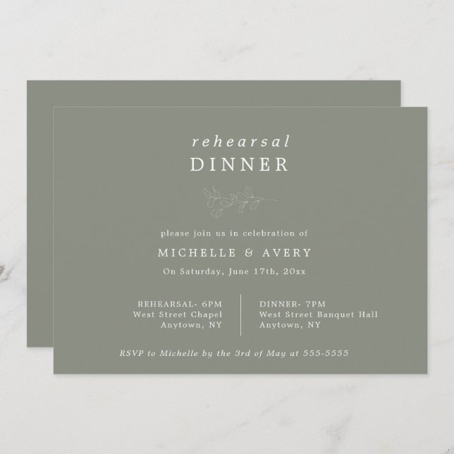 Eucalyptus Sage Green Rehearsal Dinner Invitation (Front/Back)