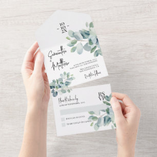 Eucalyptus Sage Green Spring Summer Wedding All In One Invitation