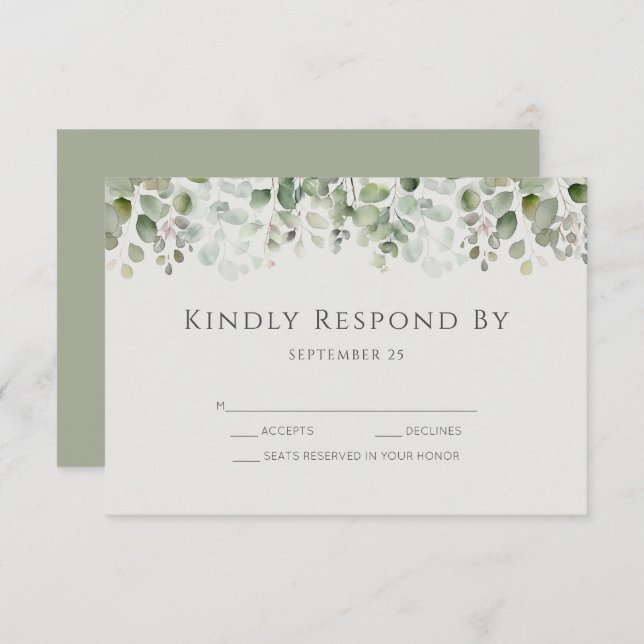 Eucalyptus Sage Green Wedding RSVP Card (Front/Back)