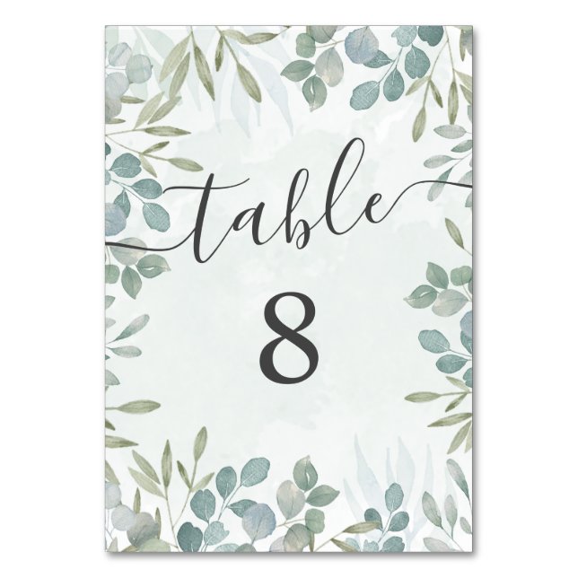 Eucalyptus Sage Green Wedding Table Number (Front)