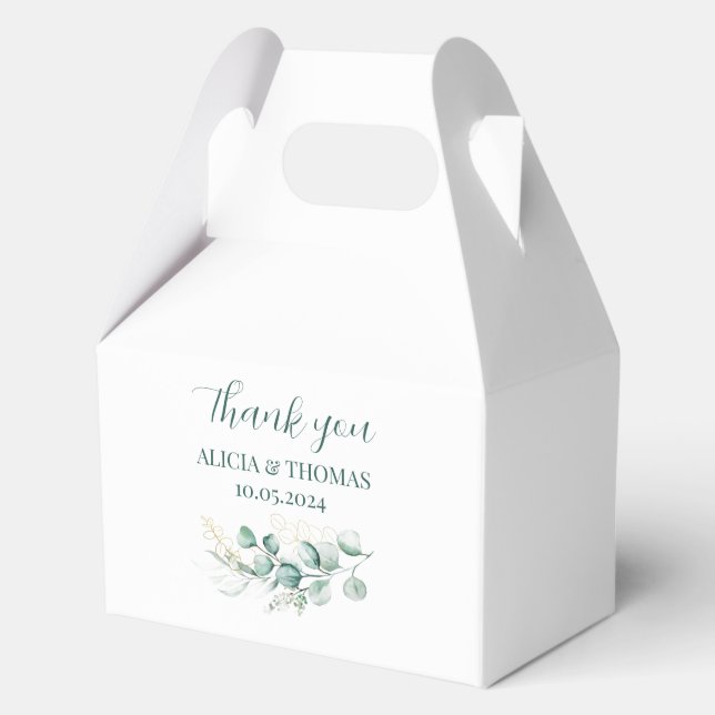 Eucalyptus Sage Green White Botanical Wedding  Favour Box (Front)