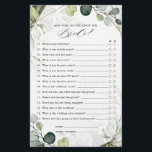 Eucalyptus Sage Greenery Modern Bridal Shower Game<br><div class="desc">Modern elegant spring / midsummer Bridal shower game features a bouquet of soft watercolor greenery lush green leaves / botanical leaves / eucalyptus / succulents and gold geometric frame . Please find more matching designs and variations from my "blissweddingpaperie" store. And feel free to contact me for further customisation or...</div>