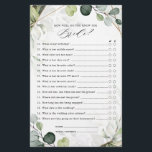 Eucalyptus Sage Greenery Modern Bridal Shower Game<br><div class="desc">Modern elegant spring / midsummer Bridal shower game features a bouquet of soft watercolor greenery lush green leaves / botanical leaves / eucalyptus / succulents and gold geometric frame . Please find more matching designs and variations from my "blissweddingpaperie" store. And feel free to contact me for further customisation or...</div>