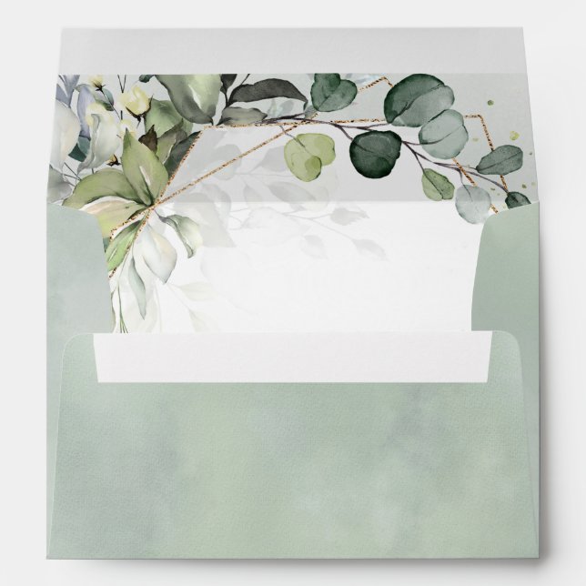 Eucalyptus Sage Greenery Modern Geometric Wedding  Envelope (Back (Bottom))