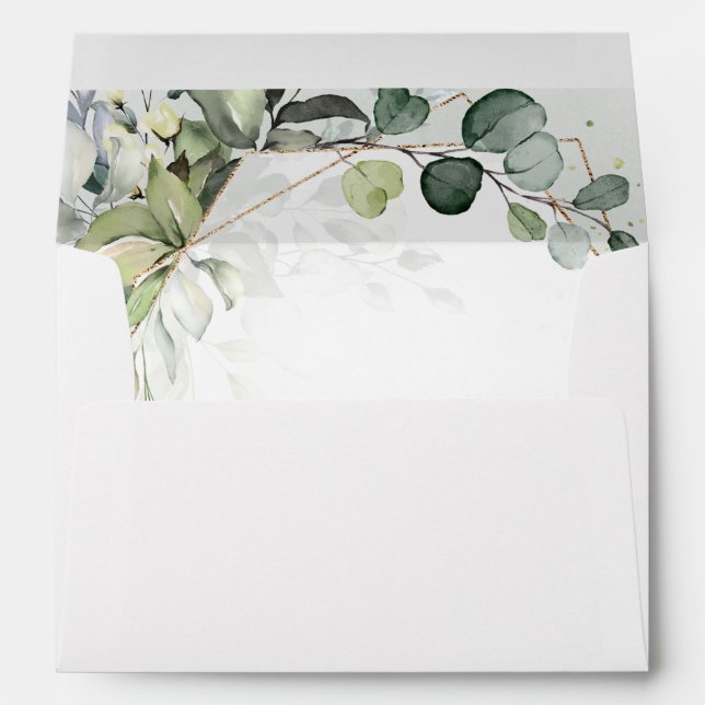 Eucalyptus Sage Greenery Modern Geometric Wedding  Envelope (Back (Bottom))