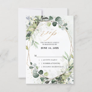 Eucalyptus Sage Greenery Modern Geometric Wedding RSVP Card