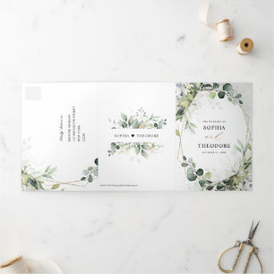 Eucalyptus Sage Greenery Modern Geometric Wedding Tri-Fold Announcement