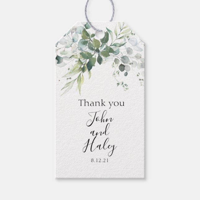 Eucalyptus Sage Modern wildflower wedding tag (Front)