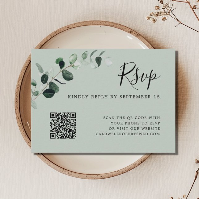Eucalyptus Sage QR Code Wedding RSVP Enclosure Card (Eucalyptus Sage QR Code Wedding RSVP Card)