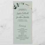 Eucalyptus Sage Romantic Calligraphy Wedding Programme<br><div class="desc">Emerald Hued Eucalyptus on Sage Romantic Calligraphy Wedding Ceremony Program... Emerald-hued watercolor eucalyptus leaves on metallic gold frame your ceremony's details on our custom designed wedding program template. Above the order of ceremony information is a welcome greeting with the names of the bride and groom in romantic calligraphy script and...</div>