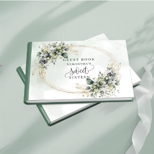 Eucalyptus Sage Sweet Sixteen Green Gold Guest Book